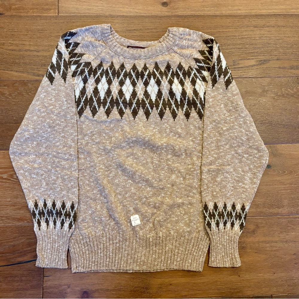 VINTAGE 70s Deadstock Mademoiselle Knitwear Womens Fair Isle Sweater, Large, NWT